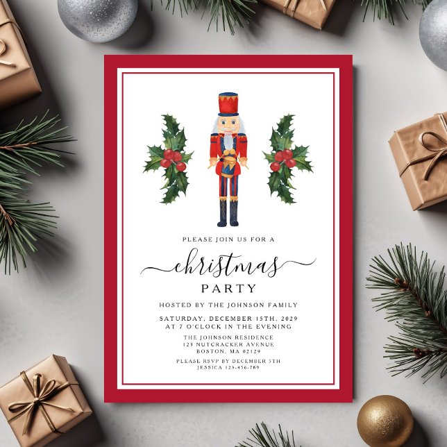 Convite Alegre Festa de Natal do Quebra-Nozes Vermelho (Festive Red Nutcracker Christmas Party Invitation)