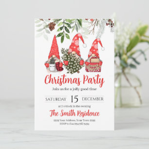 Convite Alegres Gnomos Vermelhos em Aquarela Pequena Festa