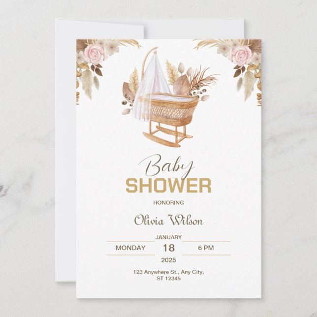 Convite Alegria Brilhante: Chá de fraldas Floral de Waterc (Frente)