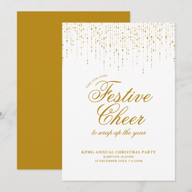 Convite Alegria Festiva Dourada Festa de Natal (Frente/Verso)