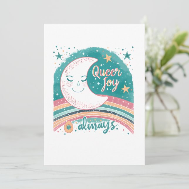 Convite Alegria Queer Sempre Orgulho LGBTQ Arco-íris Lua F (Em pé/Frente)