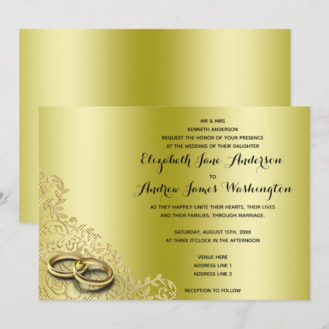 Convite Aleitório de Noiva & Alianças de Casamento Estilos (Frente/Verso)