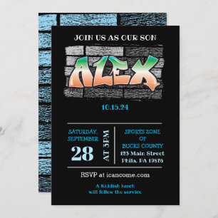 Convite ALEX Seu Nome Brick Wall Paint Splatter do Grafite