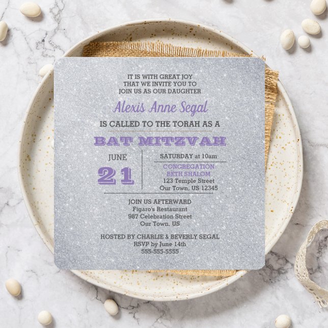 Convite Alexandrite e Silver Glitter Bat Mitzvah (Criador carregado)