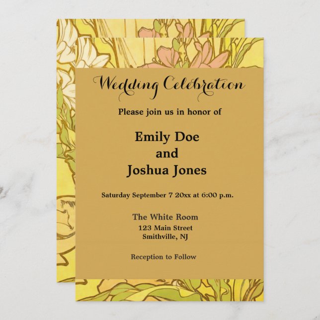 Convite Alfonse Mucha Art Nouveau Lily Flores (Frente/Verso)