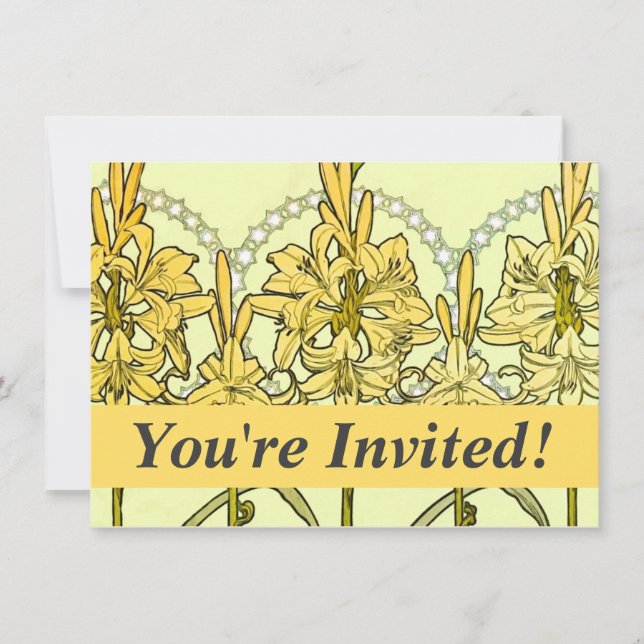 Convite Alfonse Mucha Art Nouveau Lily Padrão Floral (Frente)