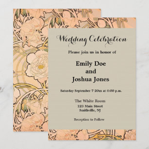 Convite Alfonse Mucha Art Nouveau Peonies