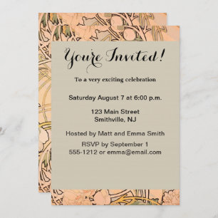 Convite Alfonse Mucha Art Nouveau Peonies