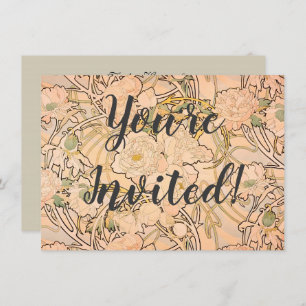 Convite Alfonse Mucha Art Nouveau Peonies