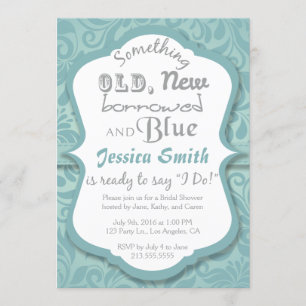 Convite Algo antigo novo emprestado e Chá de panela azul