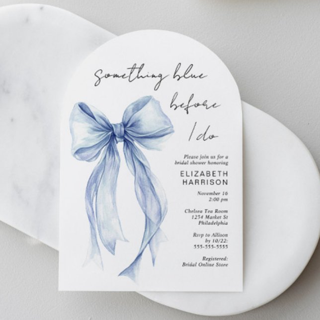Convite Algo Azul Antes de Eu Fazer Arco de Chá de Noiva (Something Blue Before I Do Bow Bridal Shower Arch Invitation)