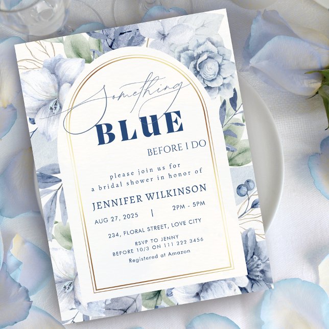 Convite Algo Azul Antes De Eu Fazer Chá de panela Floral (Something Blue Before I Do Floral Bridal Shower Invitation)