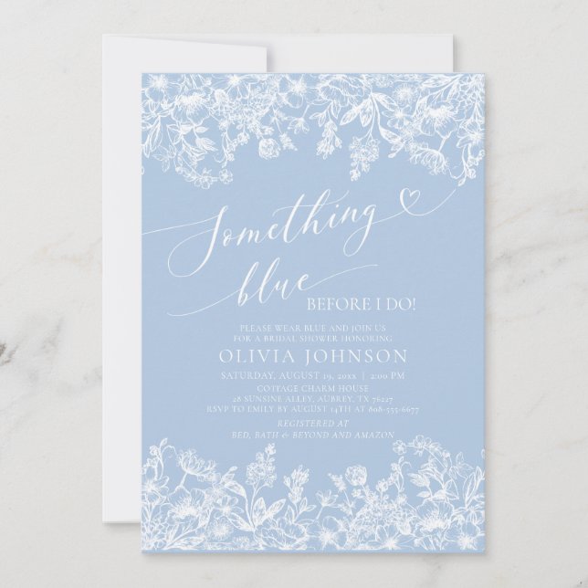 Convite Algo Azul Antes de Eu Fazer Chá de panela Floral (Frente)