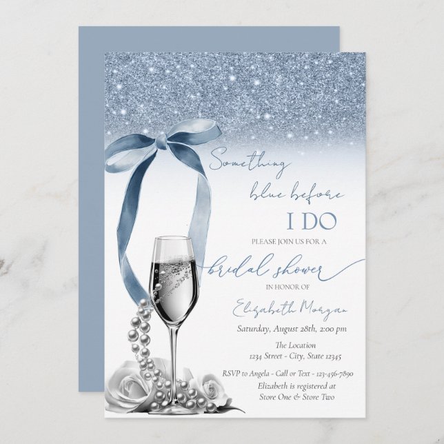 Convite Algo Azul Antes De Eu Fazer Champanhe De Arco (Frente/Verso)