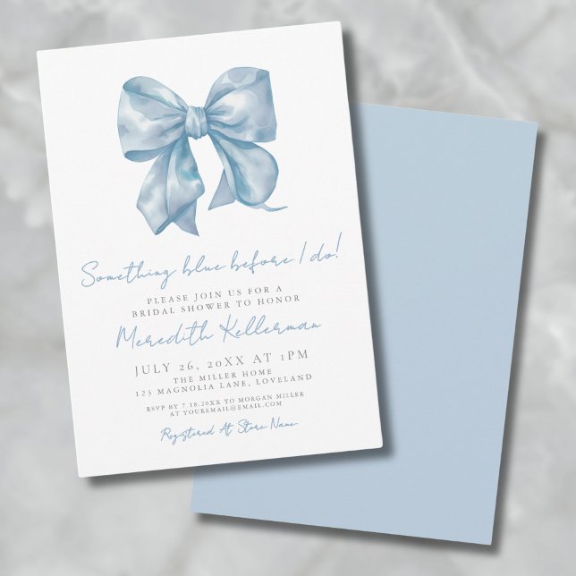Convite Algo Azul Antes de Eu Me Casar Chá de Bebê da Noiv (Something Blue Before I Do Bow Bridal Shower Invitation)