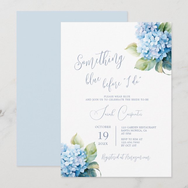 Convite Algo Azul Antes de Fazer Chá de Noiva  (Frente/Verso)