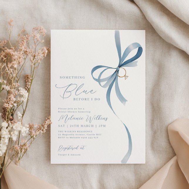 Convite Algo Azul Antes do Chá de Bebê de Arco Iris Azul (Something blue before I do Bridal Shower Invitation)