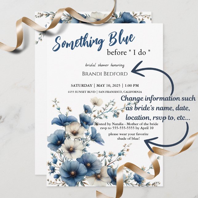 Convite Algo Azul Antes que eu faça Chá de panela (How cute is this Bridal Shower Invitation! Get yours now and wow your guests!)