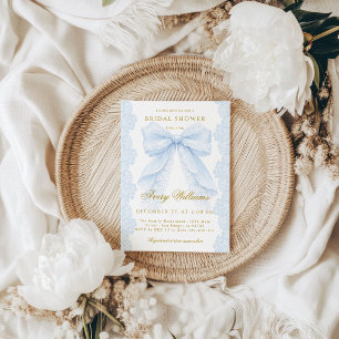 Convite Algo Azul Design de Fita de Renda Elegante