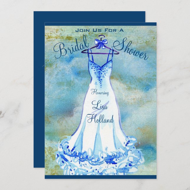 Convite Algo Azul Floral - Chá de panela (Frente/Verso)