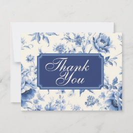 Convite Algo Azul Floral Chinoiserie Obrigado