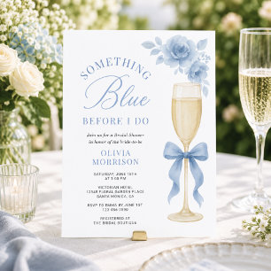 Convite Algo Azul Floral Laço Chuveiro Nupcial
