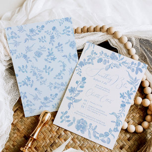 Convite Algo azul francês vintage chá de panela floral