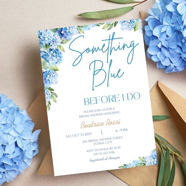 Convite Algo Azul Hydrangea Chá de panela Floral (Something Blue Hydrangea Floral Bridal Shower Invitation)