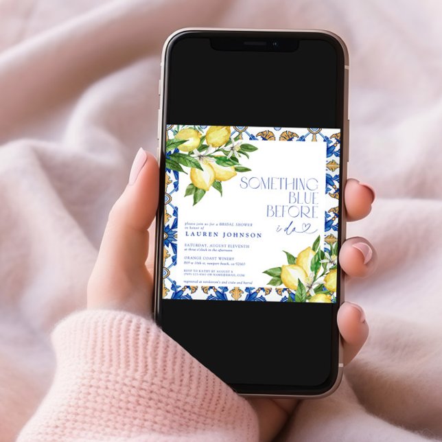 Convite Algo azul limão marroquino Chá de panela QR (Criador carregado)