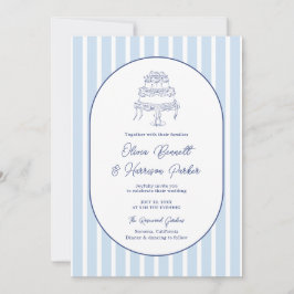 Convite Algo Azul Mão Desenhada Bolo Listra Casamento
