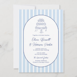 Convite Algo Azul Mão Desenhada Bolo Listra Casamento