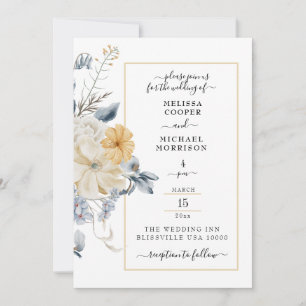 CONVITE ALGO AZUL, PASTEL FLORAL NO CASAMENTO BRANCO