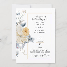 CONVITE ALGO AZUL, PASTEL FLORAL NO CASAMENTO BRANCO