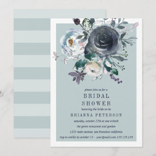 Convite Algo Azul   Peony Floral Chá de panela