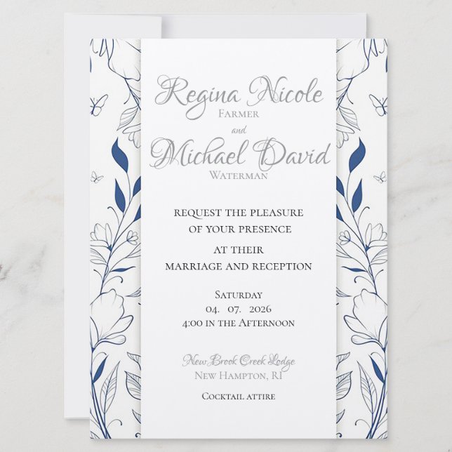 Convite Algo Blue Flat Weding Invitation (Frente)