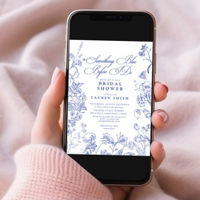 Convite Algo Chá de panela Floral Vitoriano Azul (Criador carregado)