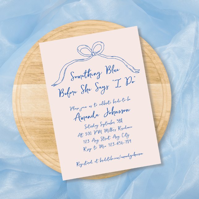 Convite Algo de Arco Desenhado à Mão Azul (Something Blue Hand Drawn Bow Bridal Shower Invitation)
