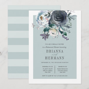 Convite Algo jantar de ensaio azul do casamento da flor de