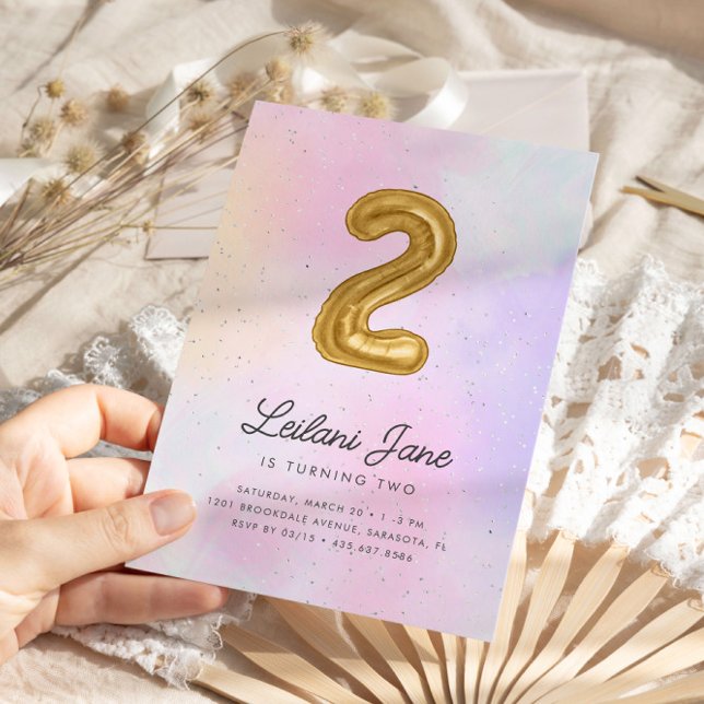 Convite Algodão Candy Watercolor Raparigas segundo anivers (Criador carregado)