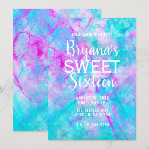Convite Algodão Doce Rosa e Azul Aquarela Festa de 16 Anos