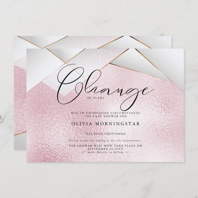 Convite Algodão Doce Rosa Pérolas Facetas Chuva Postergada (Frente/Verso)