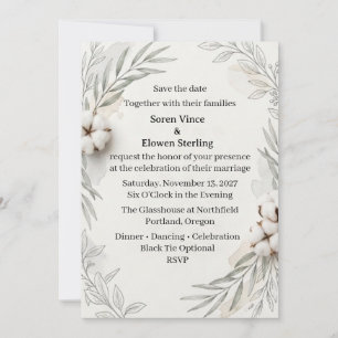 Convite Algodão e Floral Save the Date Casamento