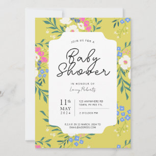 Convite Algodão Inglês Floral (Zesty Limão Hot Pink)