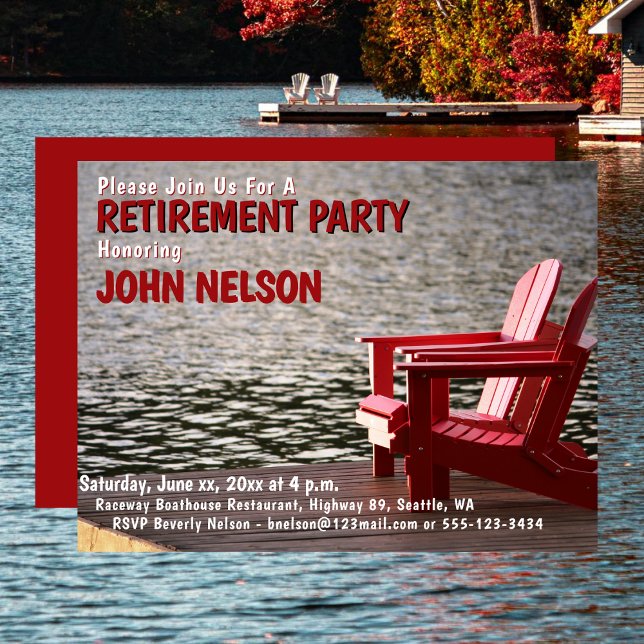Convite Algodão Lakeside Lakeside do Grupo de Reforma (Retirement Party Casual Theme Lakeside Cottage Invitation)