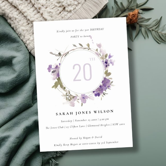 Convite Algodão Meadow Lilac Floral Wreath Aniversário (Criador carregado)