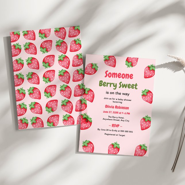 Convite Alguém Berry Sweet Pink Strawberry Chá de fraldas (Someone Berry Sweet Strawberry Baby Shower Invitation  )