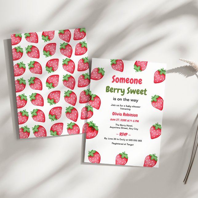 Convite Alguém Morango Doce Chuvinha de Bebê Morango (Someone Berry Sweet Strawberry Baby Shower Invitation )