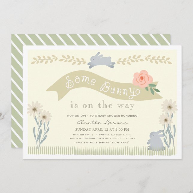 Convite Algum Chá de fraldas Neutro de Gênero Coelho Amare (Frente/Verso)