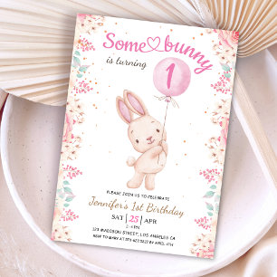 Convite Algum Coelhinho é UM! 1º Aniversário Menina Balão