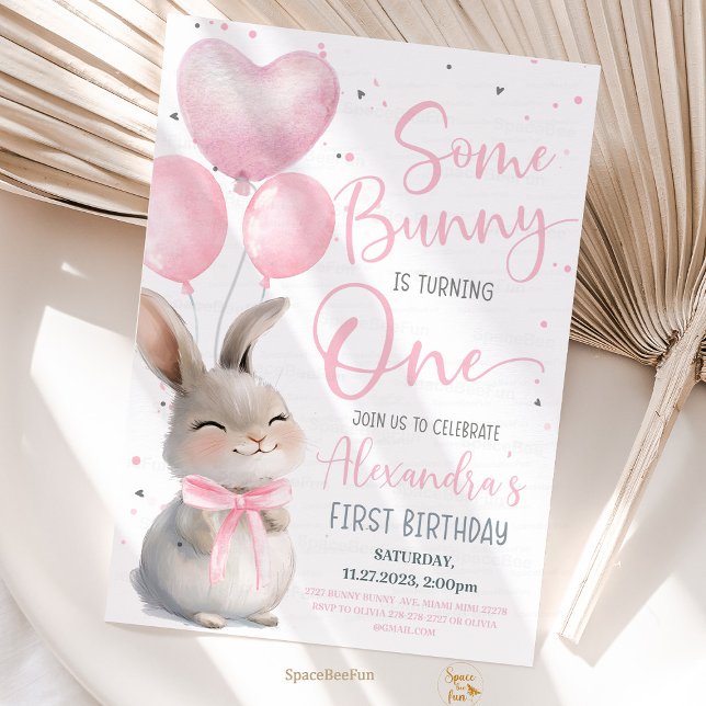 Convite Algum Coelhinho é um Coelhinho de Arco 1º Aniversá (Some Bunny is One, 1st Birthday Invitation, Bow Bunny Birthday, Bunny Theme Party, First Birthday Gi)